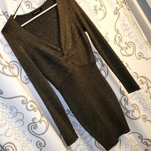 Black Metallic with gold Ribbed Knit Mini Bodycon Dress